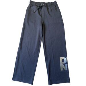 DKNY Y2LK Trrack Pants Womens Medium Black Logo Flare Hem City Athleisure